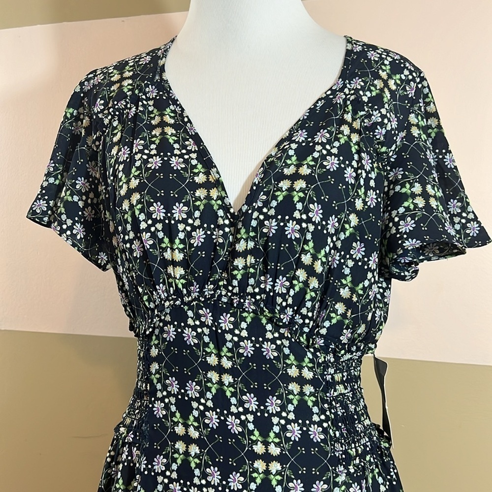 Max Studio Floral Flutter Sleeve Ruffle Midi Dress Size Medium - Picture 4 of 11